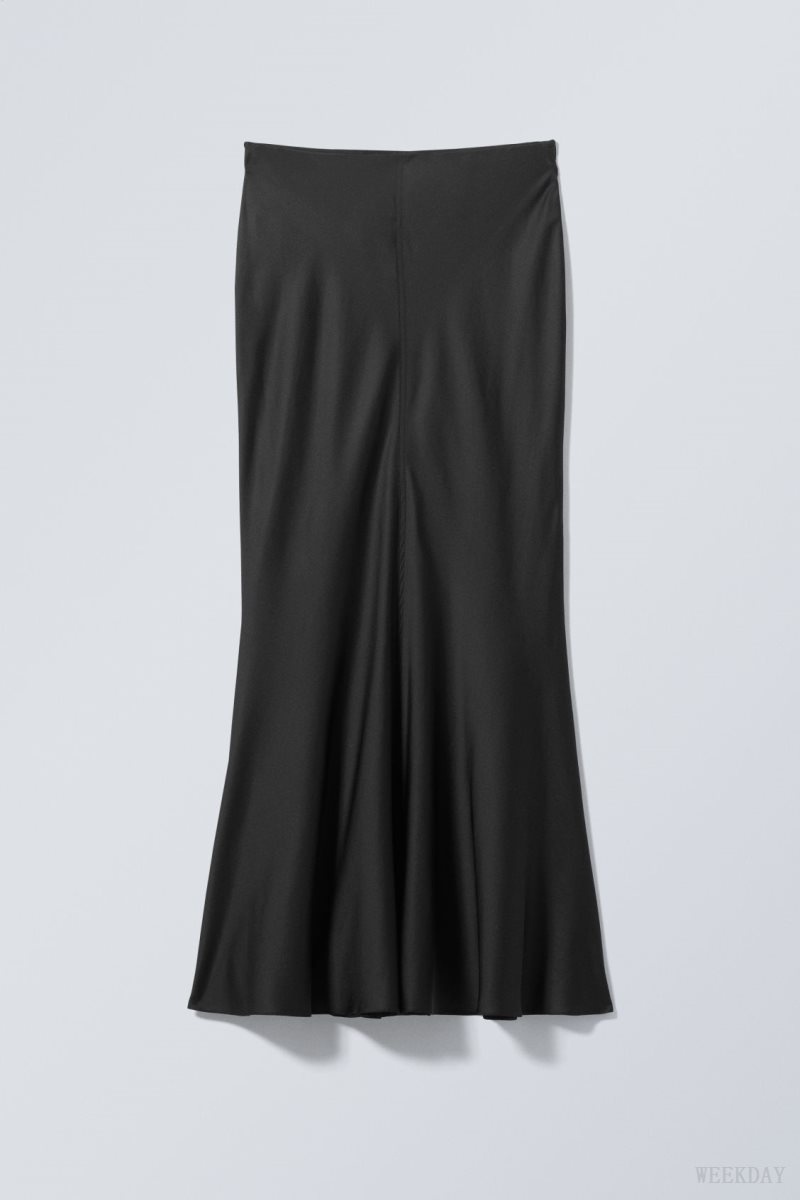 Weekday Paige Satin Long Skirt Black | UOHR2220