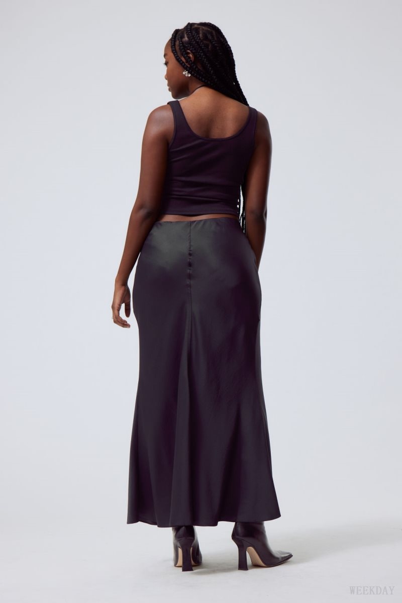 Weekday Paige Satin Long Skirt Black | UOHR2220