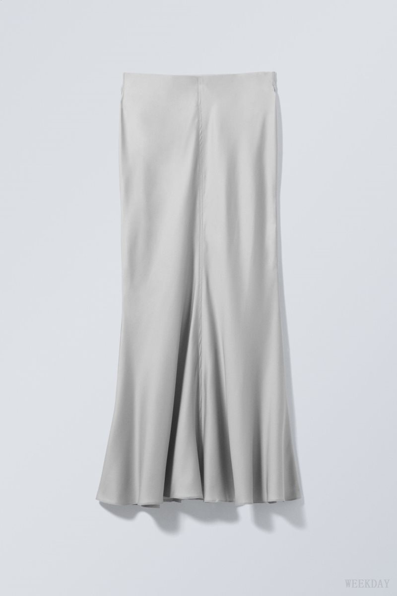 Weekday Paige Satin Long Skirt Light Grey | KBGE5027