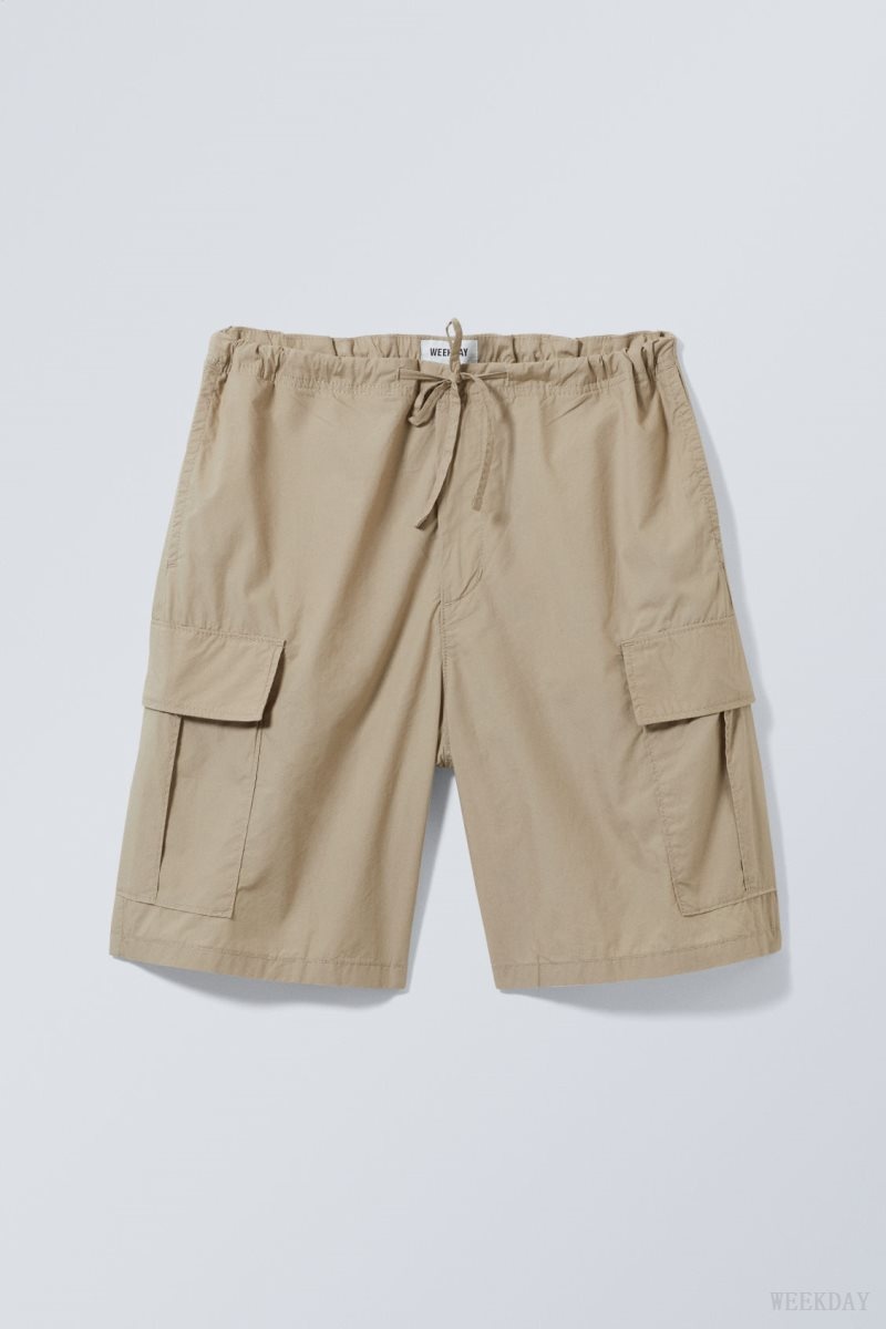 Weekday Parachute Loose Cargo Shorts Beige | WITC5522