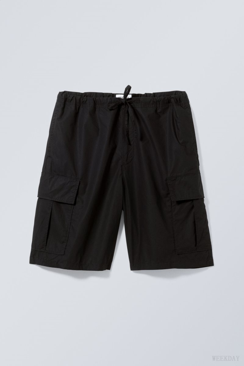 Weekday Parachute Loose Cargo Shorts Black | ATOO2963