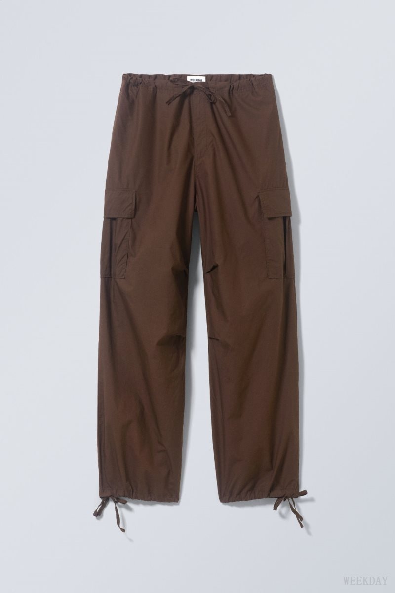 Weekday Parachute Loose Cargo Trousers Dark Brown | KJJT1018