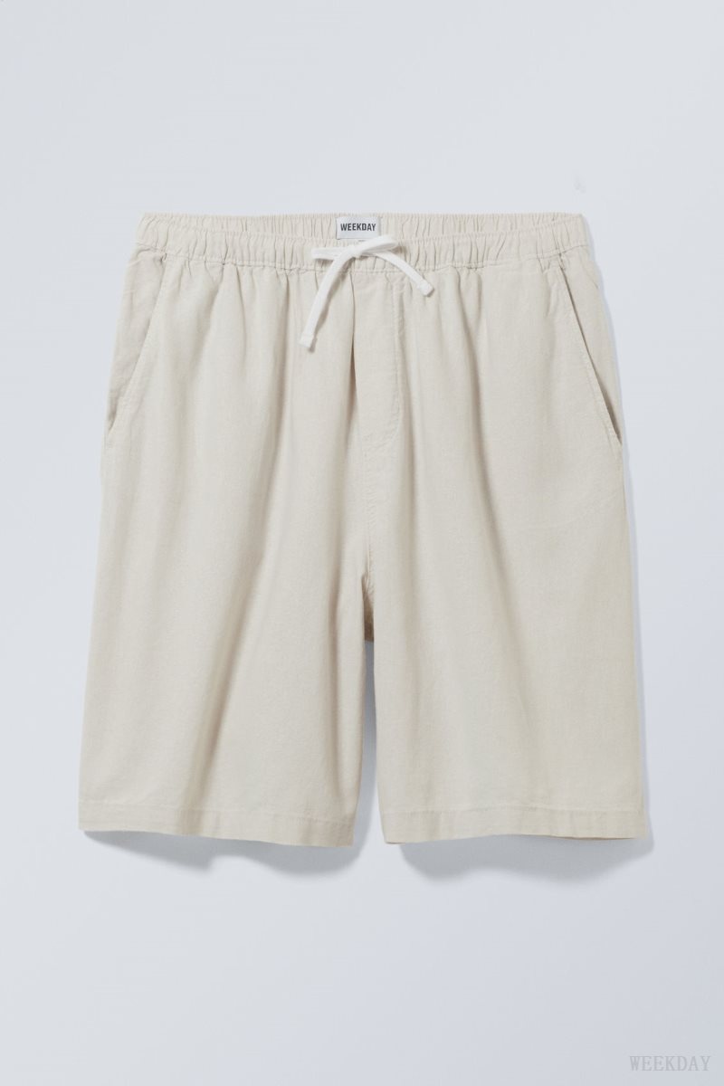 Weekday Patrik Loose Linen Shorts Beige | RHDM4383