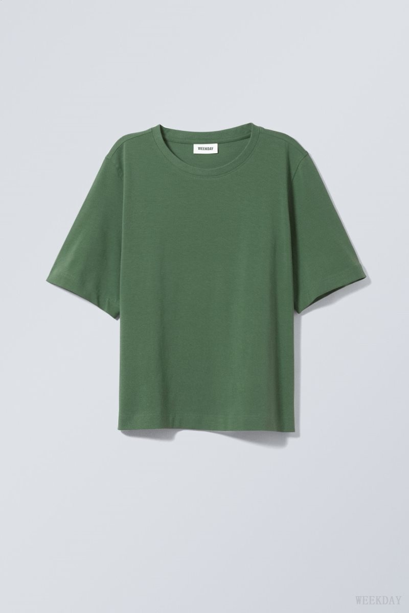 Weekday Perfect Boxy T-shirt Green | BFGN5397