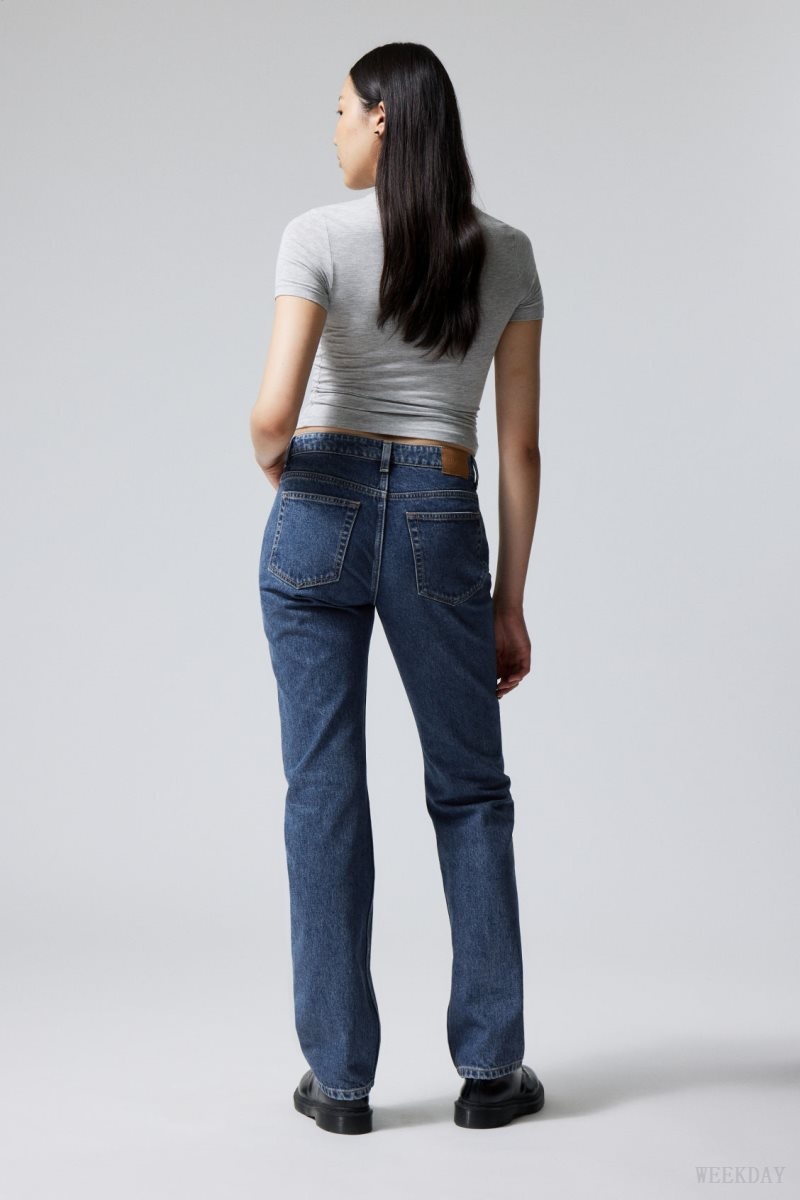 Weekday Pin Mid Straight Jeans Blue | IVPZ9207