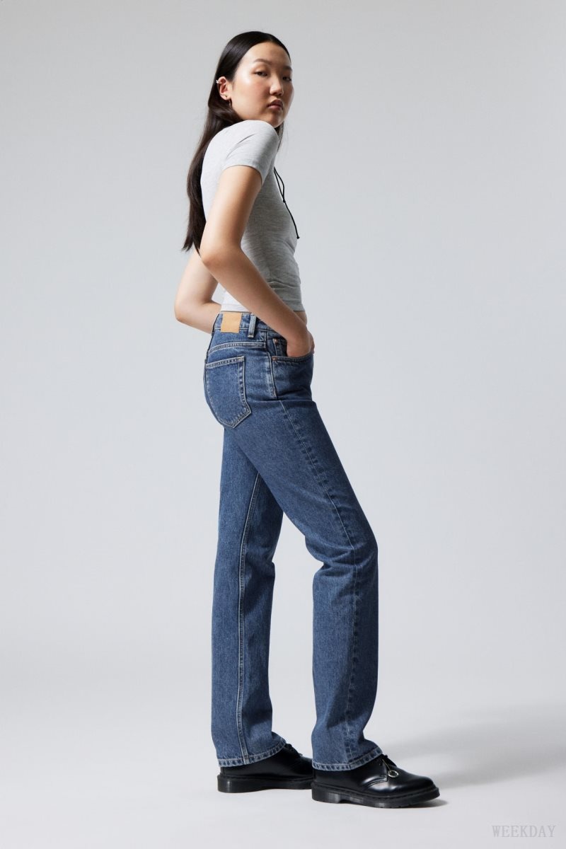 Weekday Pin Mid Straight Jeans Blue | IVPZ9207