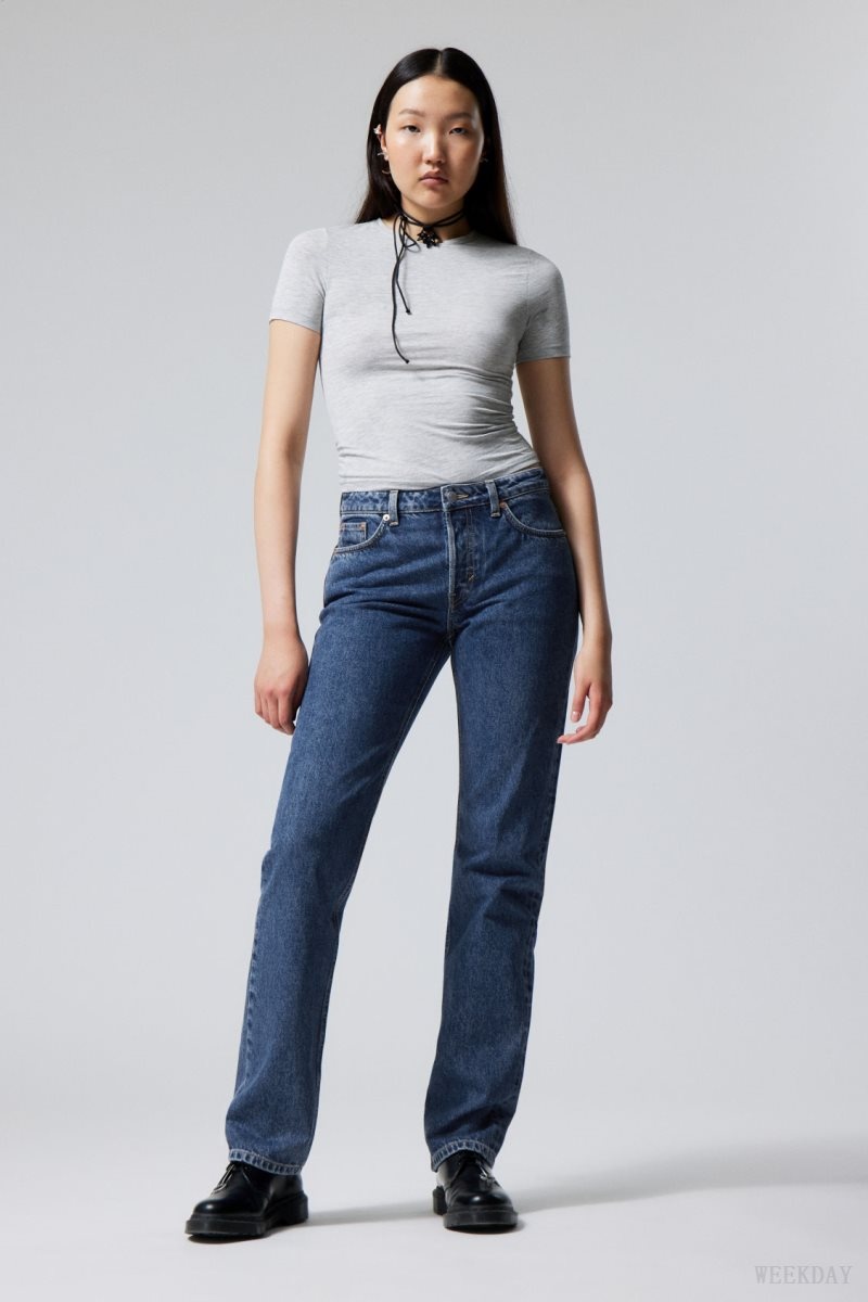 Weekday Pin Mid Straight Jeans Blue | IVPZ9207