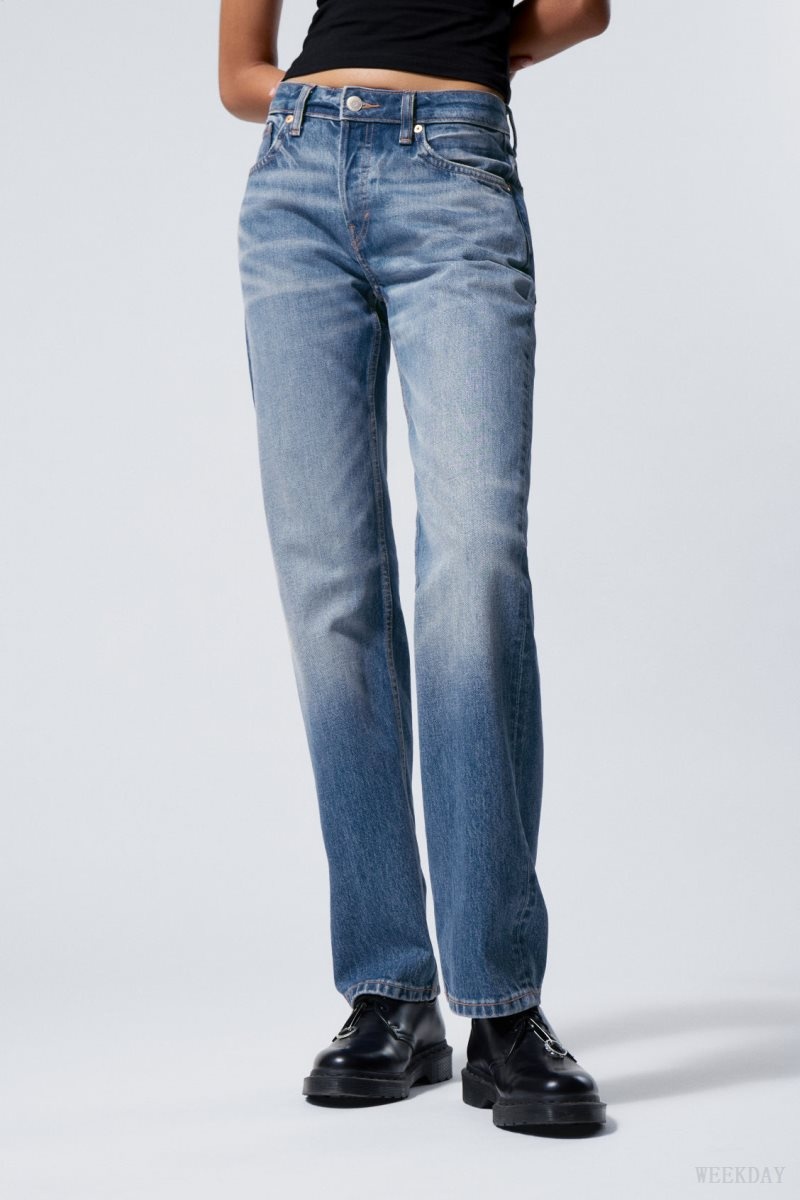 Weekday Pin Mid Straight Jeans Blue | RCPM4017