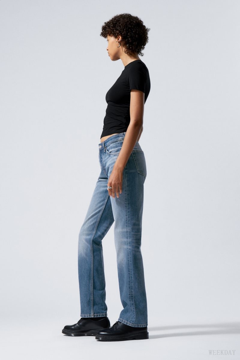 Weekday Pin Mid Straight Jeans Blue | RCPM4017