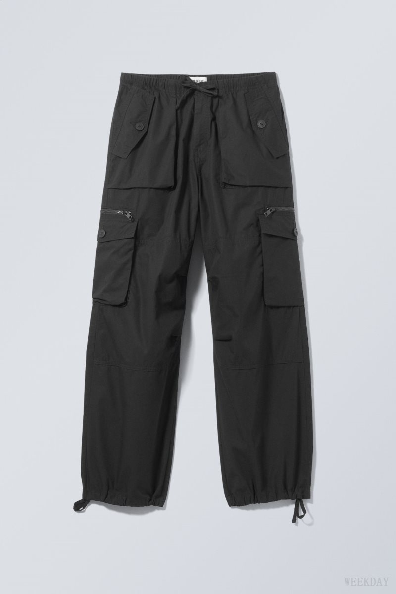 Weekday Piper Loose Cargo Trousers Black | ARRP3429