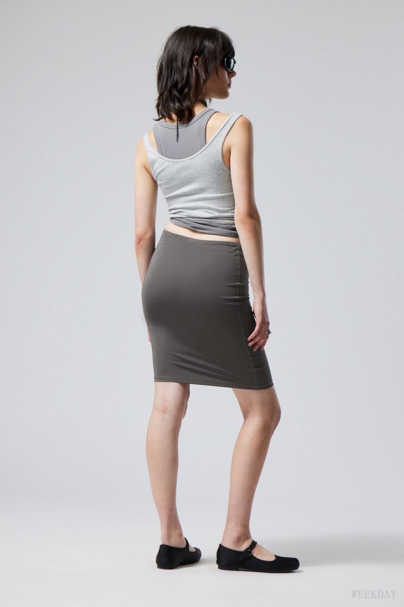 Weekday Rachel Tube Midi Skirt Dark Grey | QJWR4890