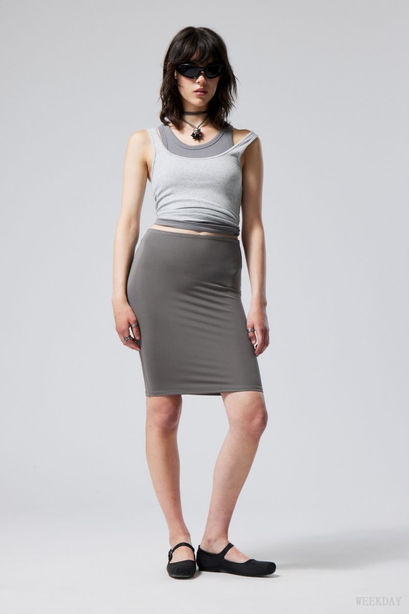 Weekday Rachel Tube Midi Skirt Dark Grey | QJWR4890