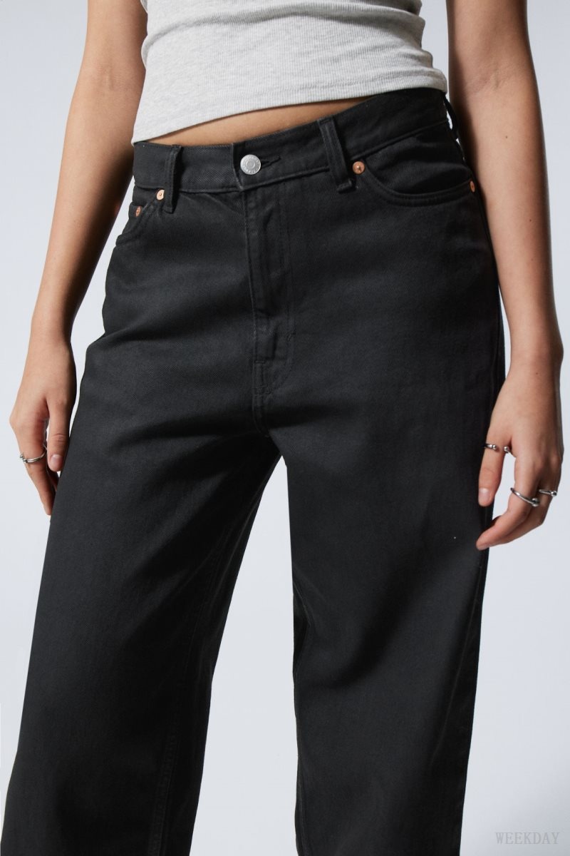 Weekday Rail Mid Loose Coated Jeans Black | HVTG4052