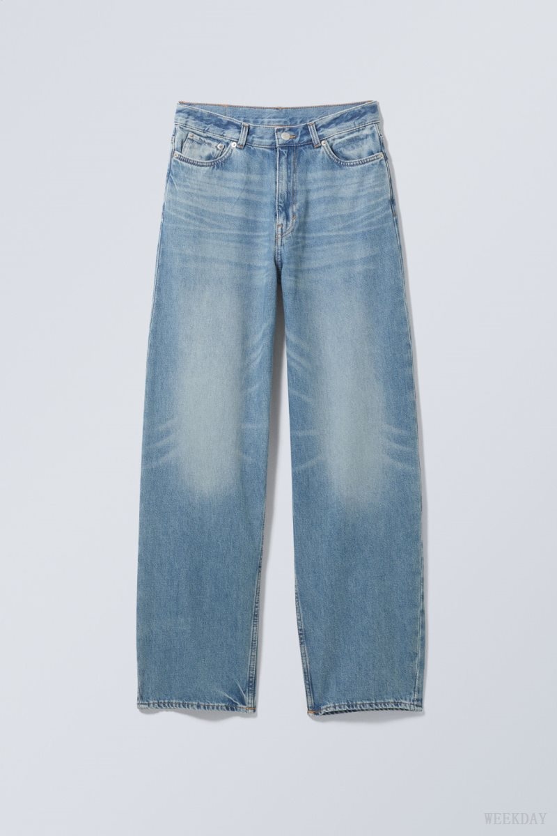 Weekday Rail Mid Loose Straight Jeans Blue | XJEV4488