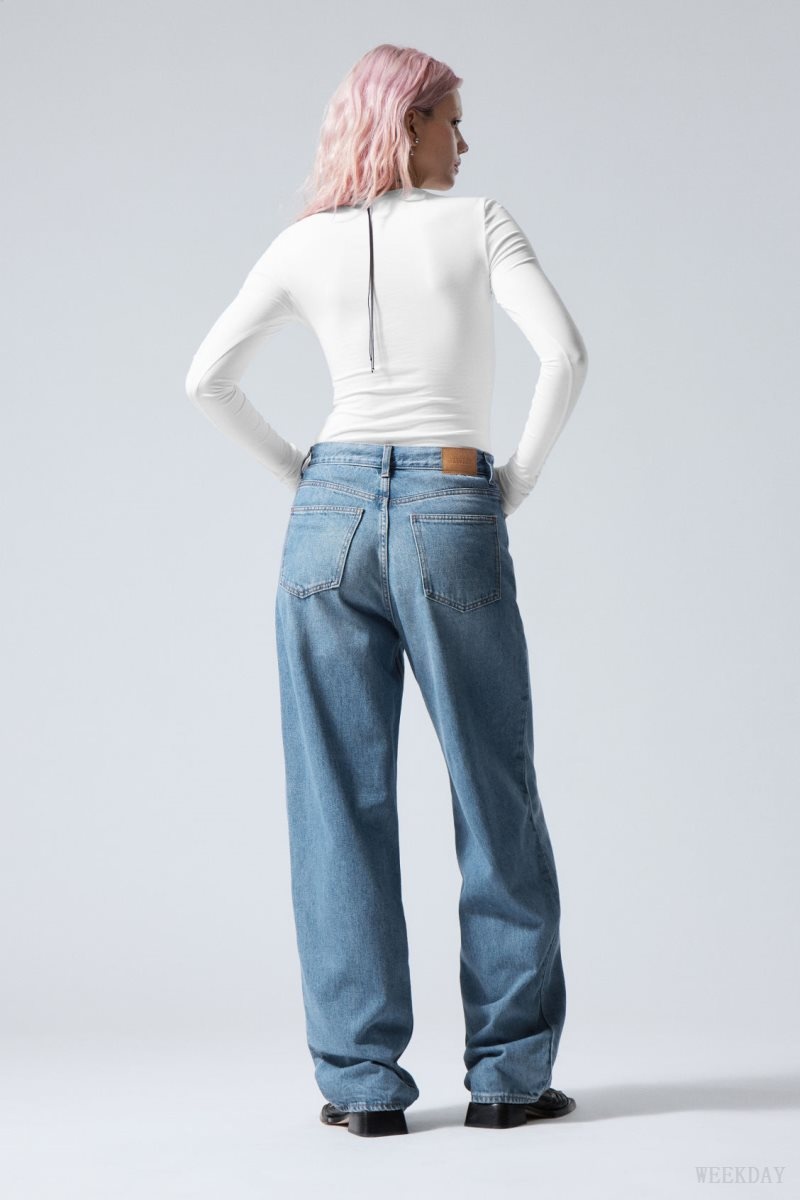 Weekday Rail Mid Loose Straight Jeans Blue | XJEV4488