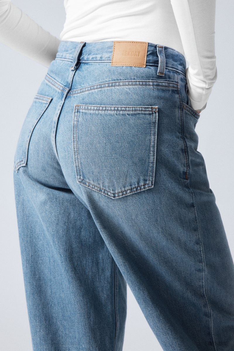 Weekday Rail Mid Loose Straight Jeans Blue | XJEV4488