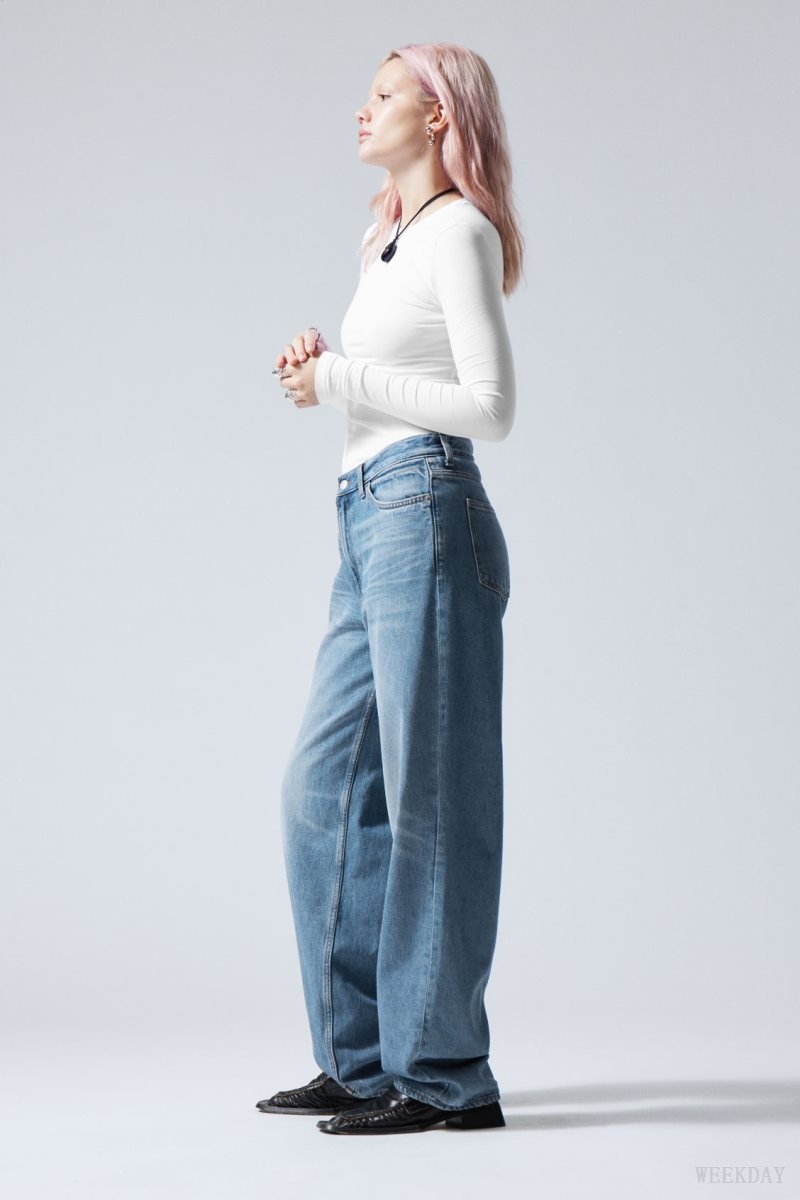 Weekday Rail Mid Loose Straight Jeans Blue | XJEV4488