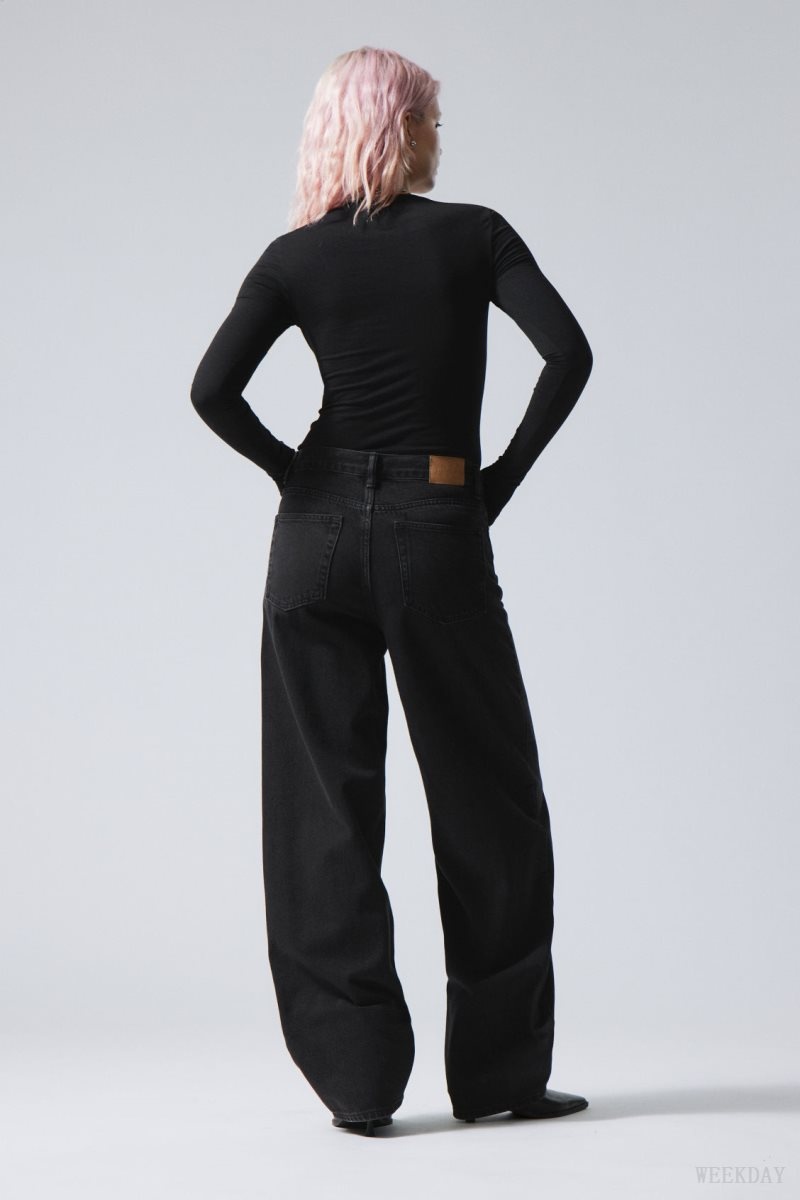 Weekday Rail Mid Loose Straight Jeans Black | WGIE7064