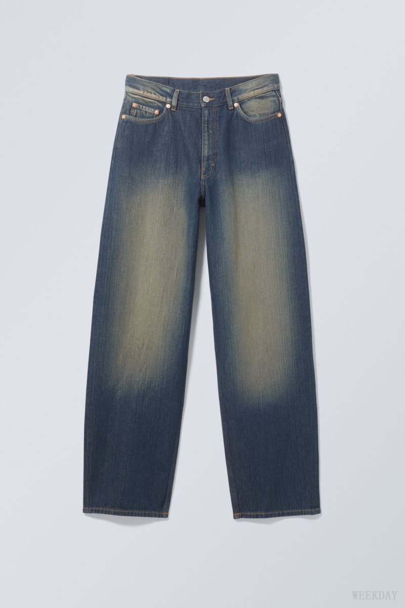 Weekday Rail Mid Loose Straight Jeans Blue | OXPN8443