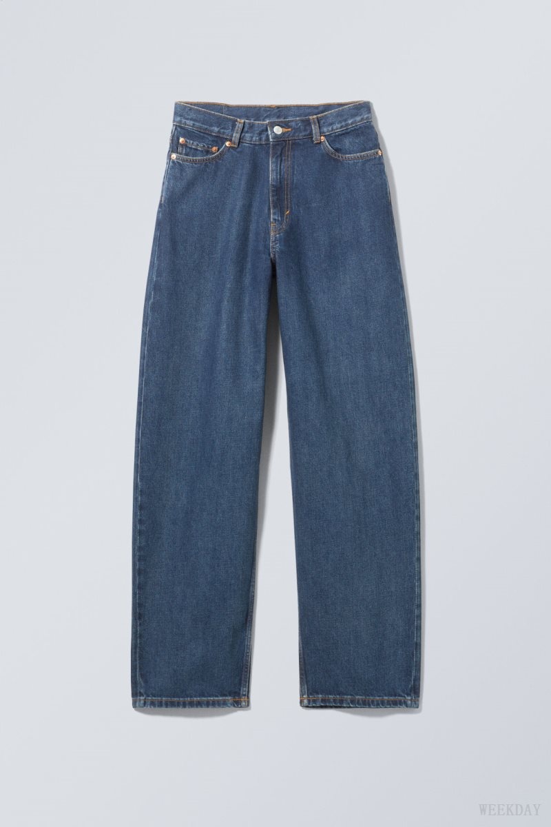 Weekday Rail Mid Loose Straight Jeans Blue | VLHQ2337