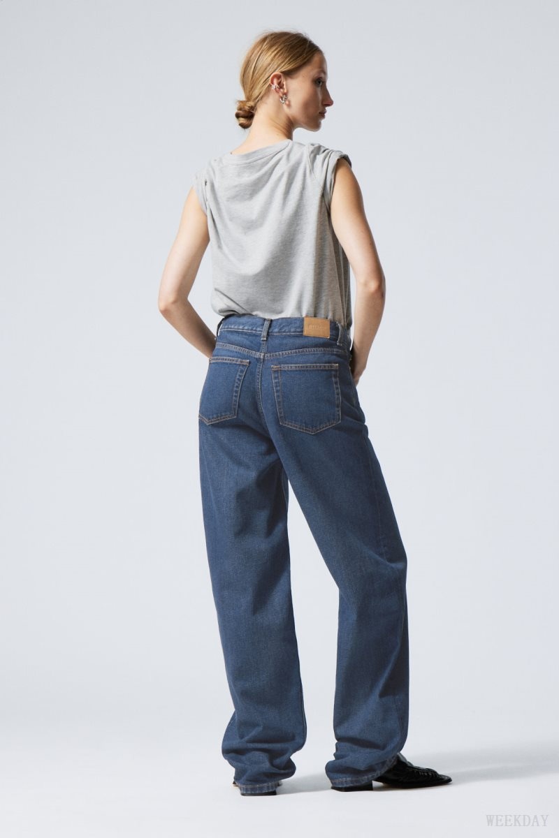 Weekday Rail Mid Loose Straight Jeans Blue | VLHQ2337