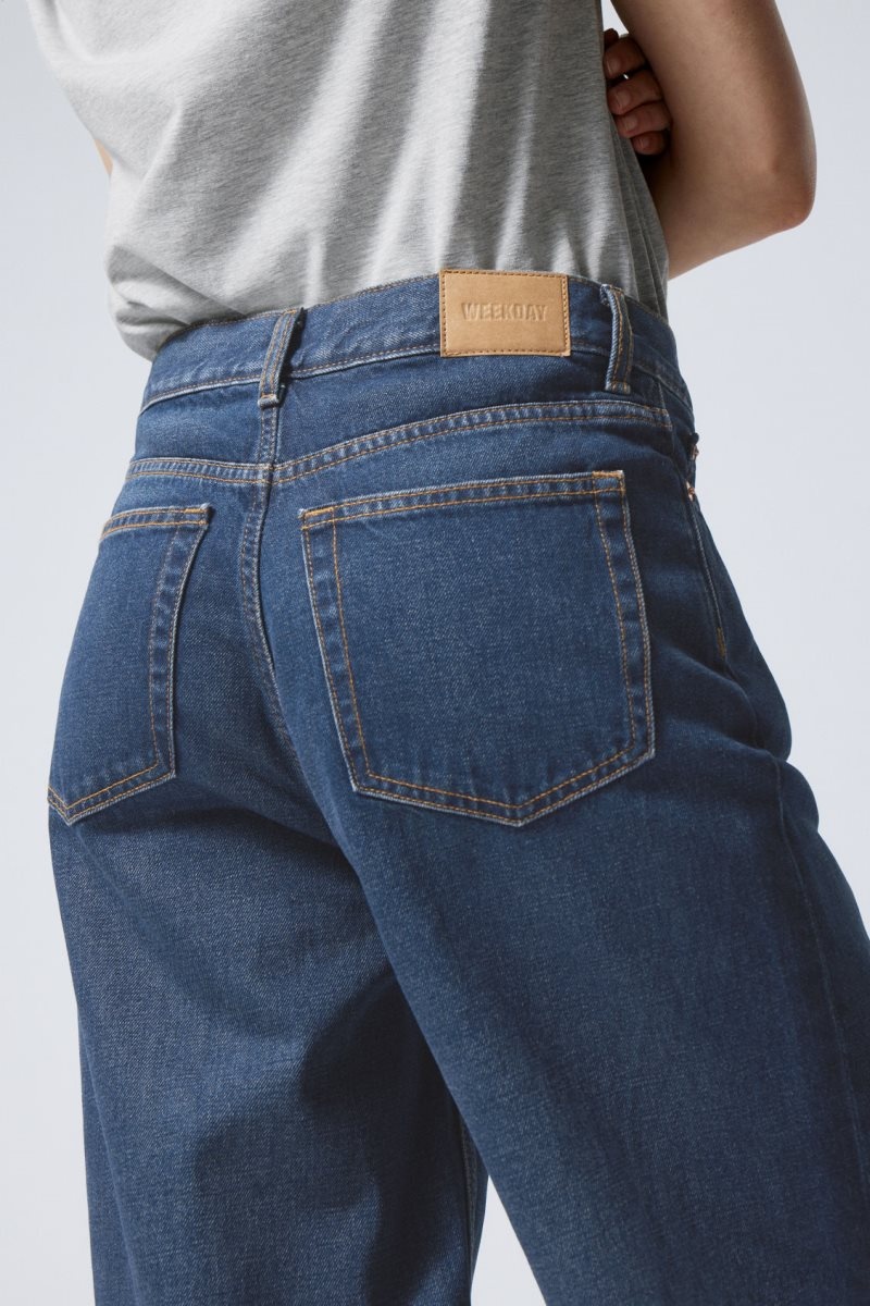 Weekday Rail Mid Loose Straight Jeans Blue | VLHQ2337