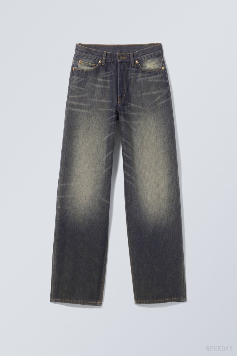 Weekday Rail Mid Loose Straight Jeans Blue | MQTV1579