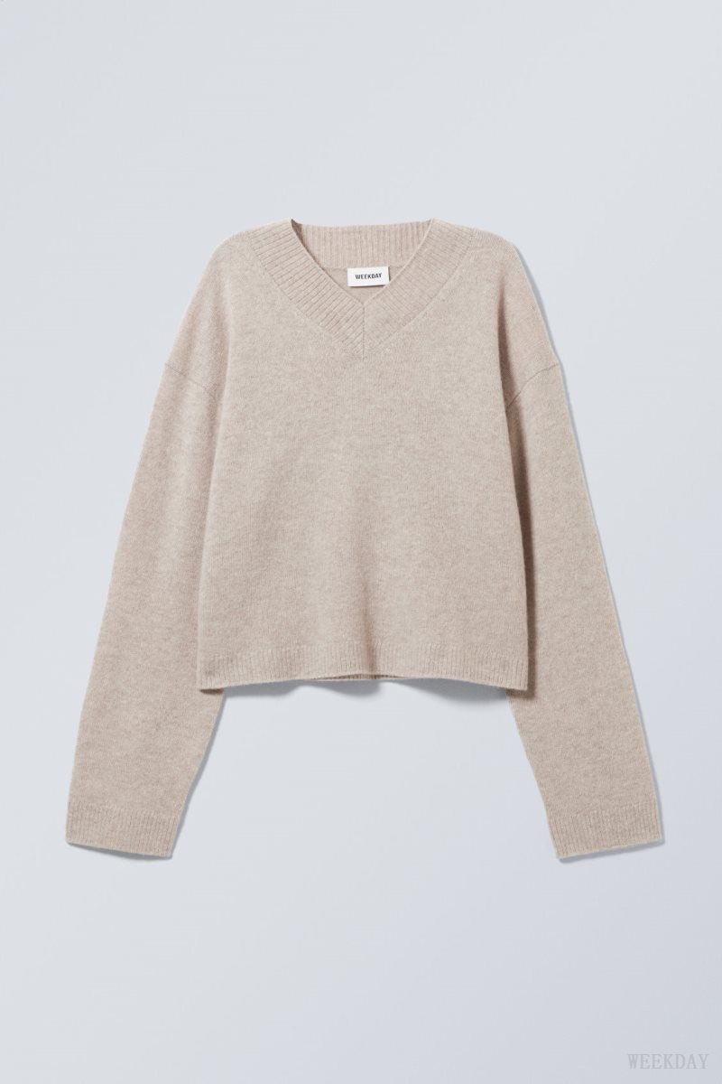 Weekday Reese V-neck Wool Sweater Light Mole | POFX5929