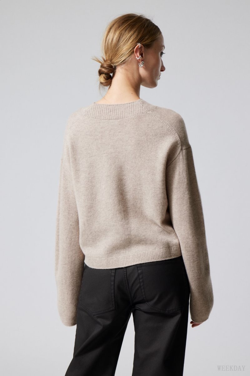 Weekday Reese V-neck Wool Sweater Light Mole | POFX5929