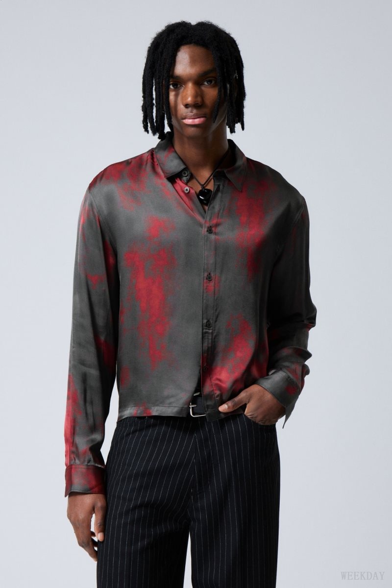 Weekday Relaxed Boxy Printed Shirt Black / Red | GKSE0838