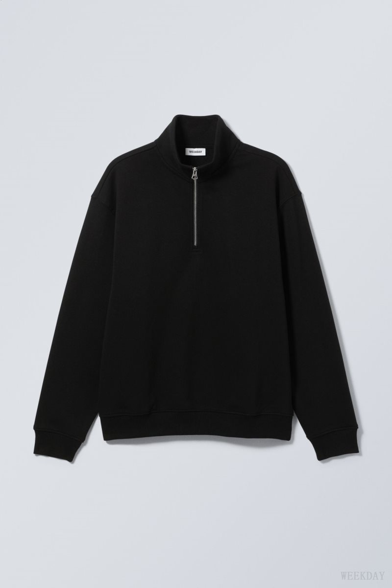 Weekday Relaxed Heavy Half Zip Sweater Black | GWHT6786