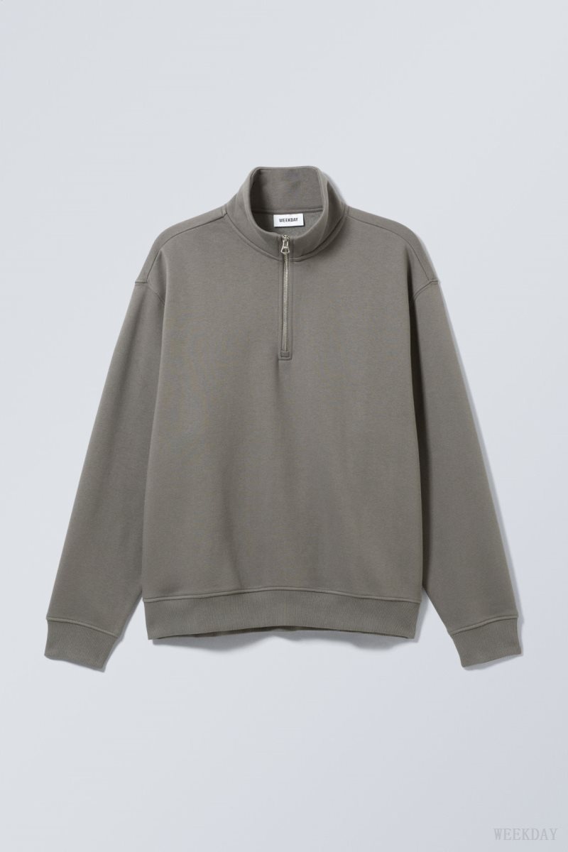 Weekday Relaxed Heavy Half Zip Sweater Grey | YAGC9754