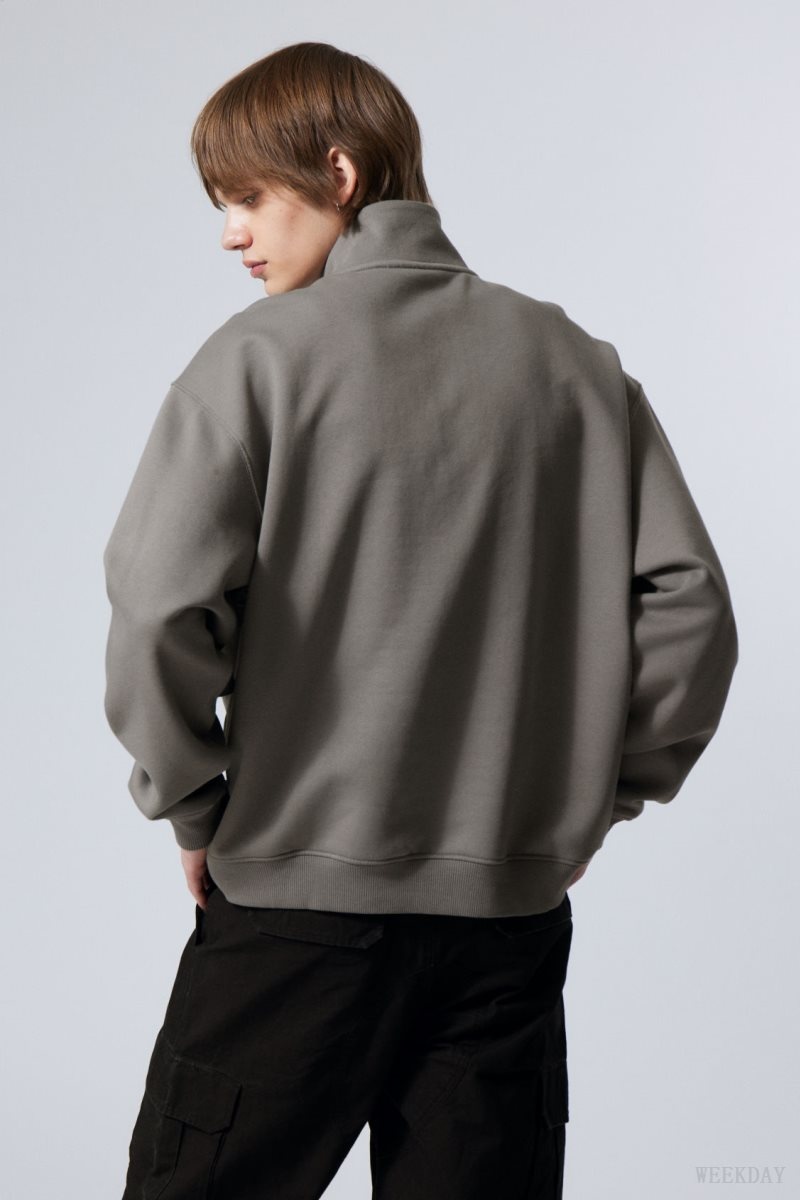 Weekday Relaxed Heavy Half Zip Sweater Grey | YAGC9754