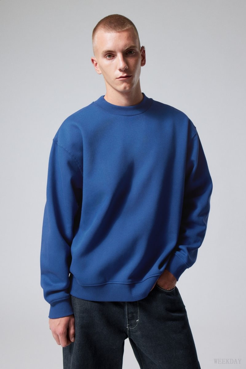 Weekday Relaxed Heavyweight Sweatshirt Blue | ZFIX4403