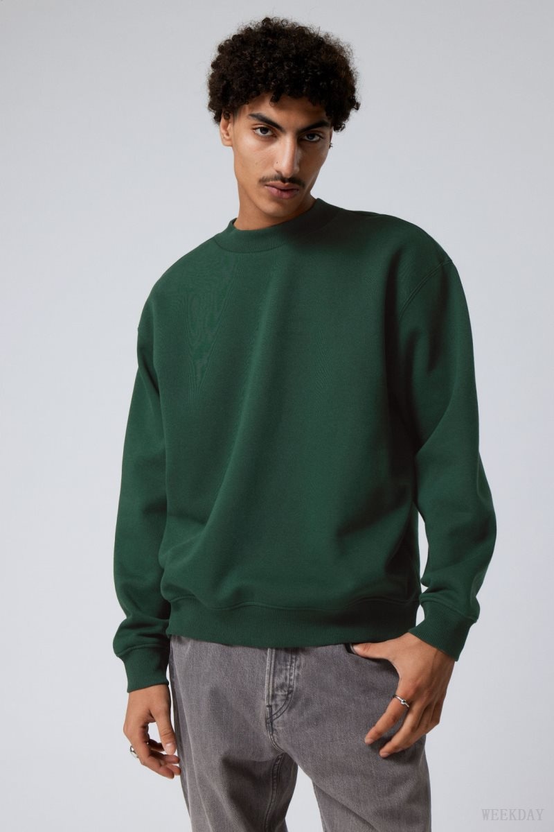 Weekday Relaxed Heavyweight Sweatshirt Dark Green | ACDF6378