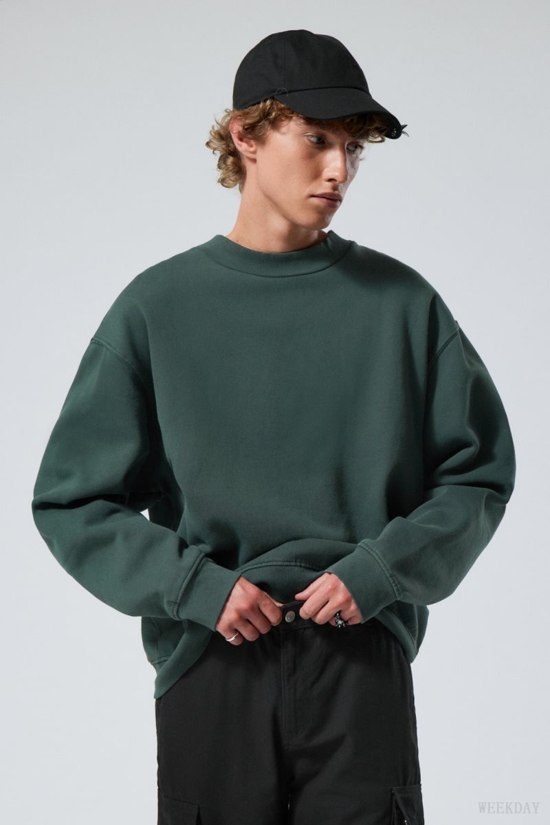 Weekday Relaxed Heavyweight Sweatshirt Dark Green | YZJT1128