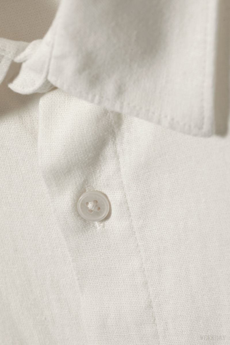 Weekday Relaxed Linen Short Sleeve Shirt Ecru | STKU9716