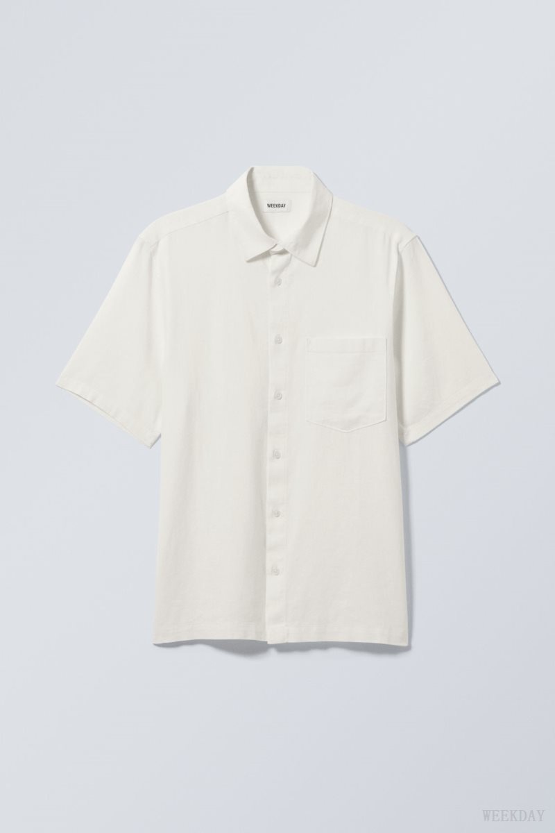 Weekday Relaxed Linen Short Sleeve Shirt Ecru | STKU9716