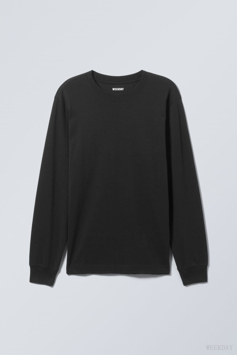 Weekday Relaxed Midweight Long Sleeve Black | EDQR5468