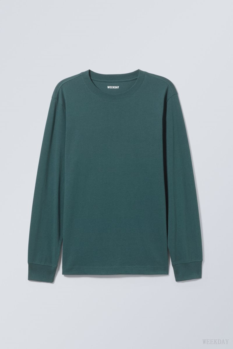 Weekday Relaxed Midweight Long Sleeve Dark Green | SUSA4605