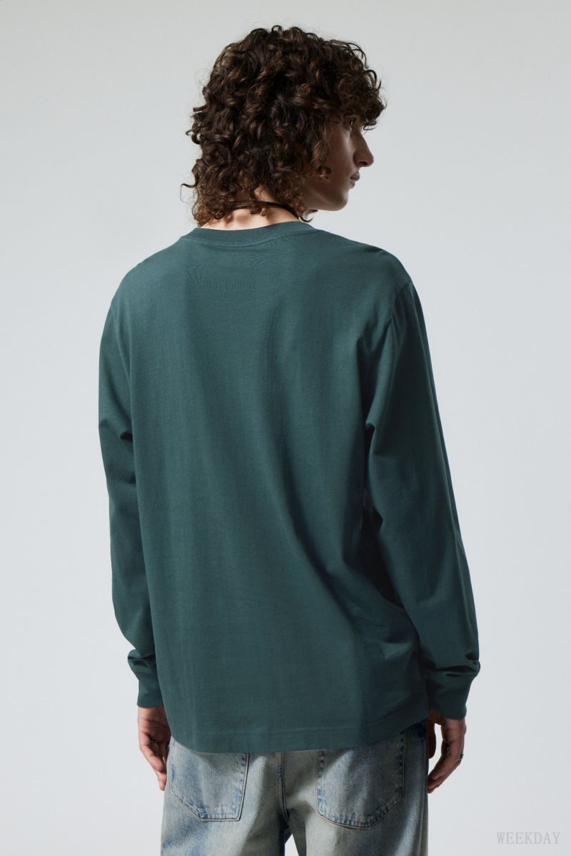 Weekday Relaxed Midweight Long Sleeve Dark Green | SUSA4605