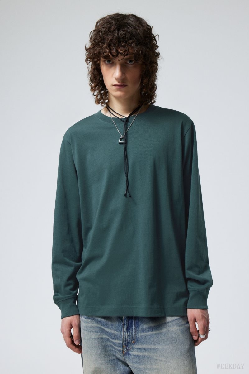 Weekday Relaxed Midweight Long Sleeve Dark Green | SUSA4605