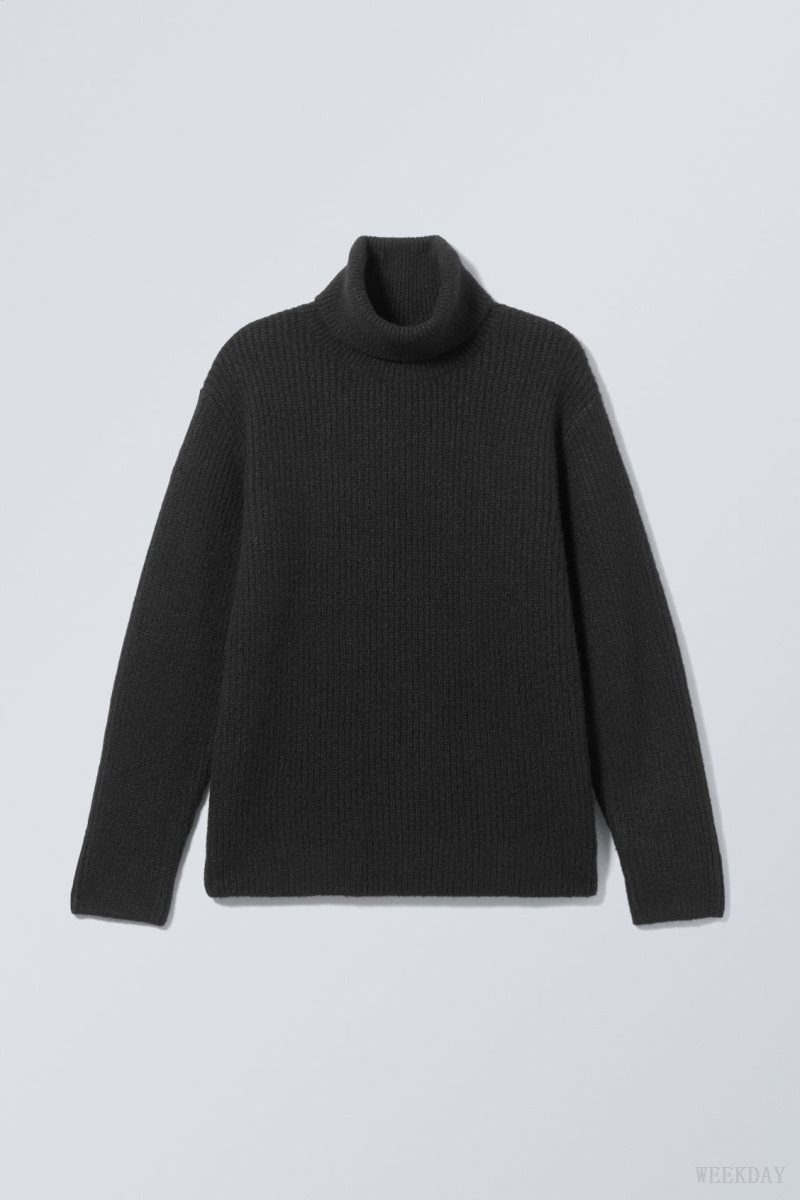 Weekday Renzo Relaxed Wool Blend Turtleneck Black | ZSHF2687