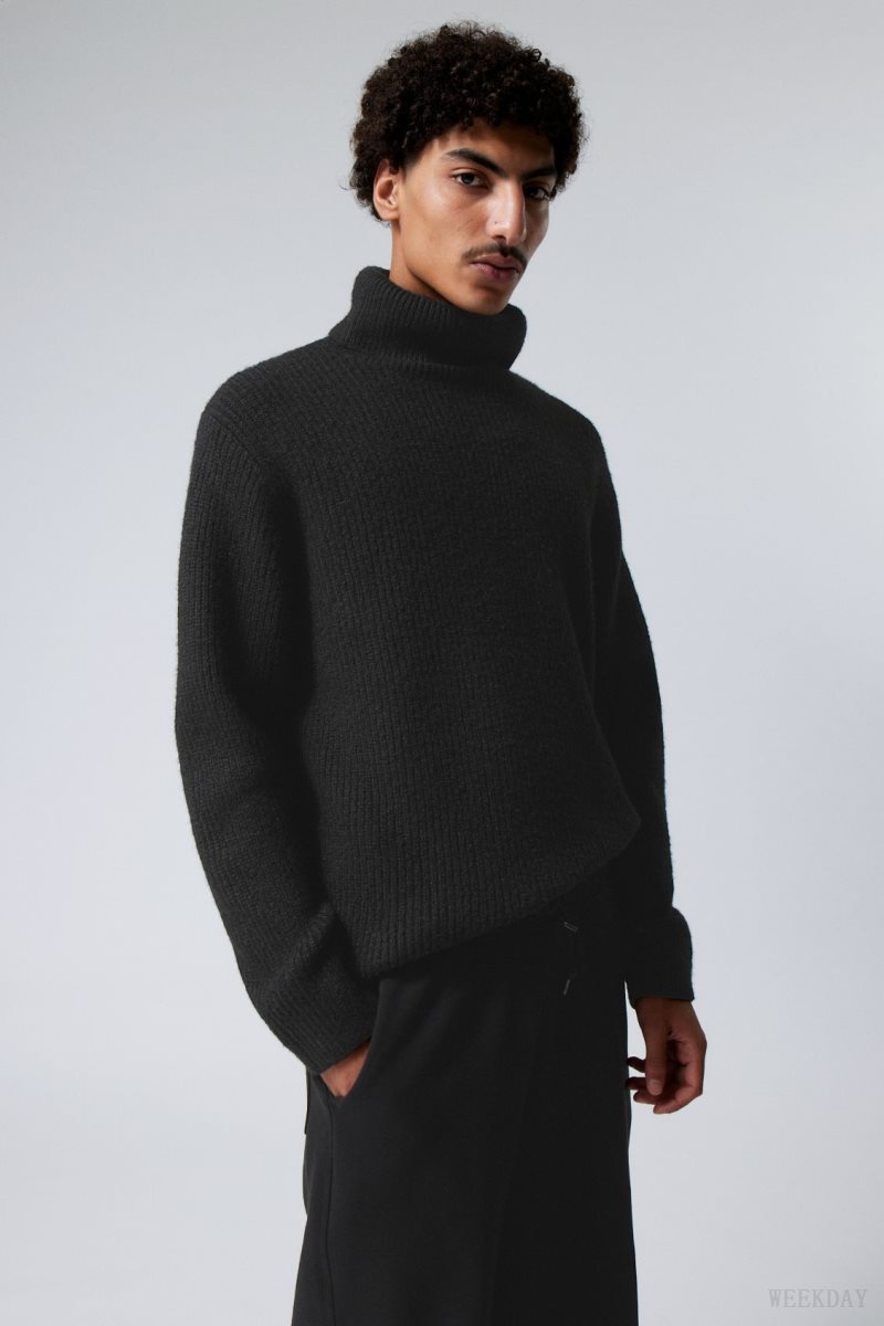 Weekday Renzo Relaxed Wool Blend Turtleneck Black | ZSHF2687