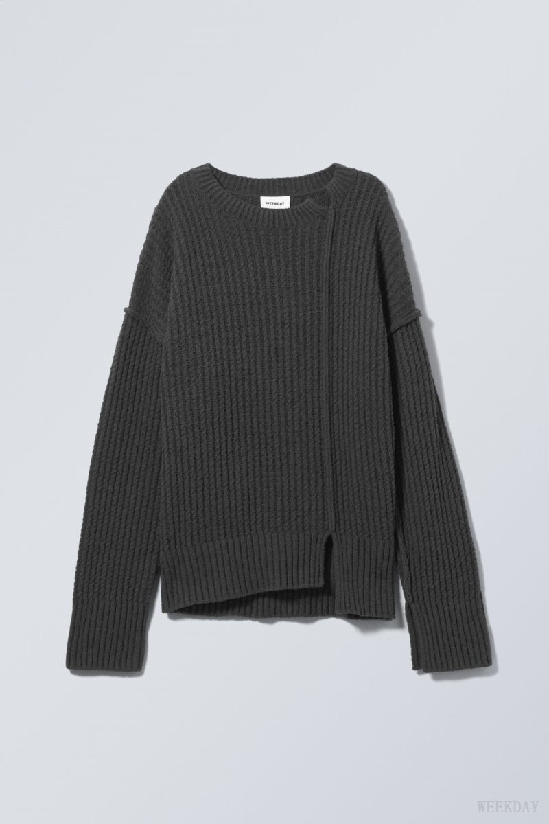 Weekday Rey Oversize Asymmetric Sweater Dark Grey | PZSA0240