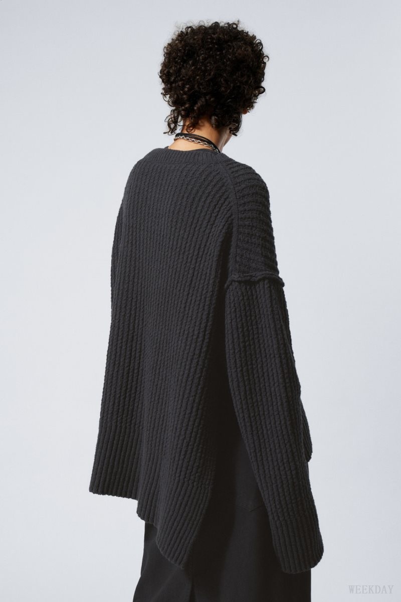 Weekday Rey Oversize Asymmetric Sweater Dark Grey | PZSA0240