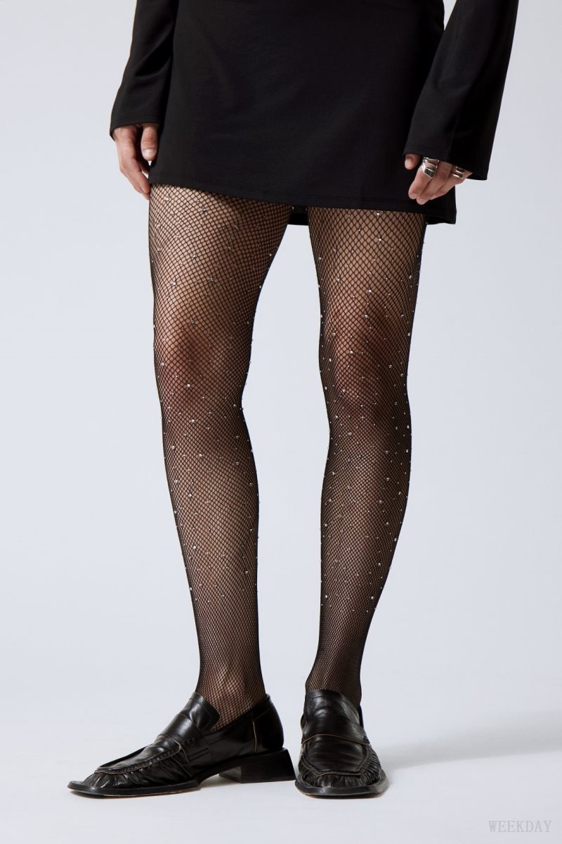 Weekday Rhinestone Tights Black | UXUZ6612