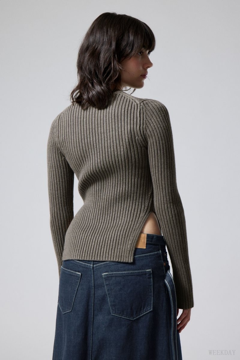 Weekday Rora Rib Sweater Dark Mole | ZSGJ3612