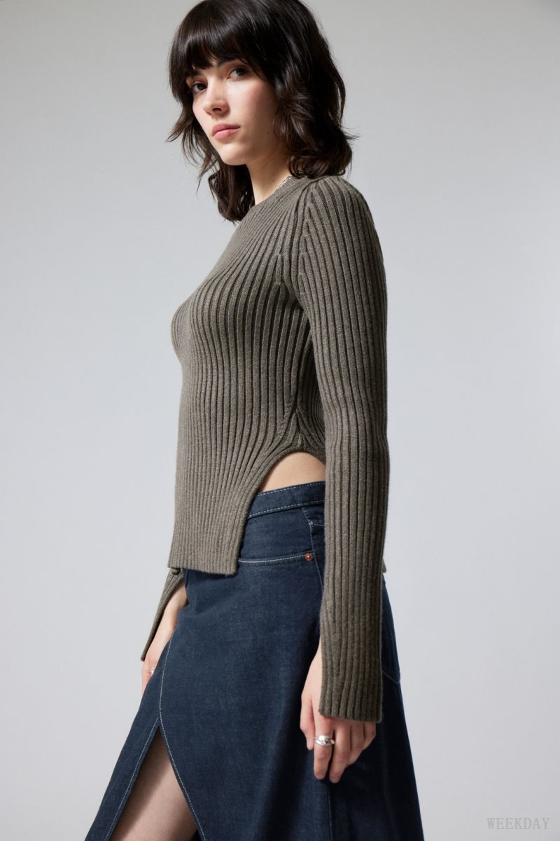 Weekday Rora Rib Sweater Dark Mole | ZSGJ3612