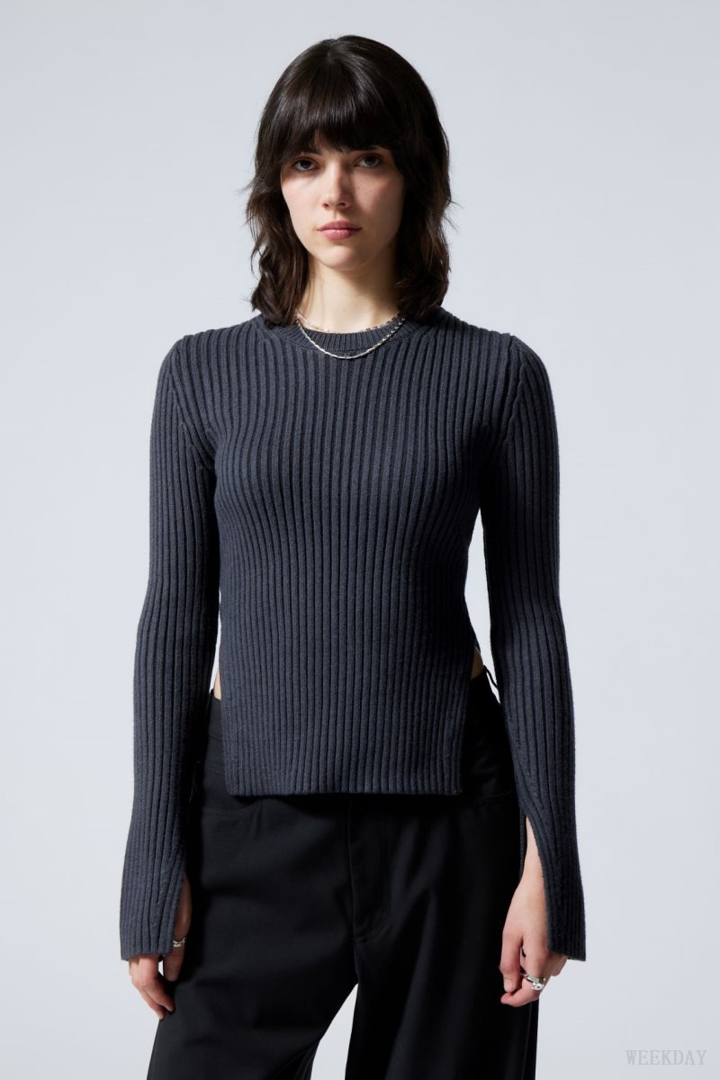 Weekday Rora Rib Sweater Dark Purple | WJBL4402